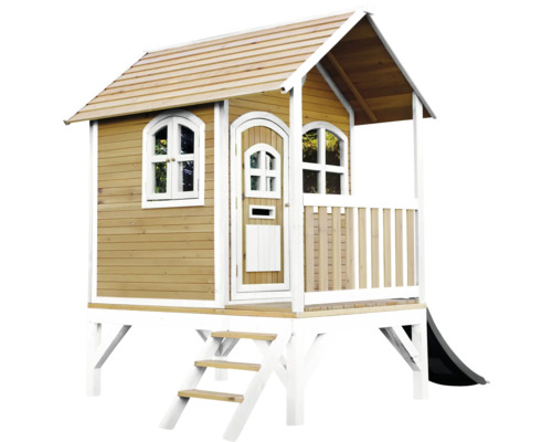 Drevený domček na hranie so šmýkačkou a schodmi