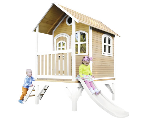 Detský drevený hrací domček so šmýkačkou a rebríkom