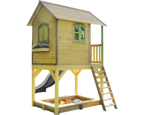 Drevený domček na hranie so šmýkačkou a pieskoviskom do záhrady