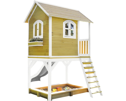 Hrací domček s pieskoviskom, šmýkačkou a rebríkom do záhrady