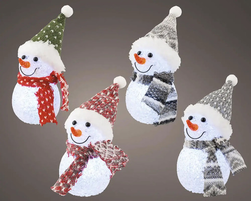 LED snehuliak vnútorny Ozdobní snehuliaci s čiapkami a šálmi ako vianočná dekorácia