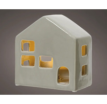 Dekoratívna keramická lampa v tvare domu s okennými a dverovými otvormi