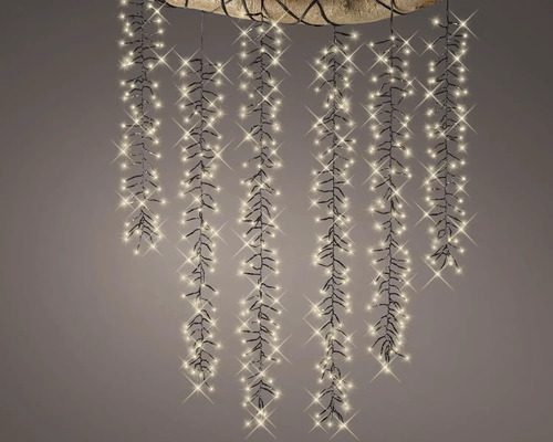 Vianočné osvetlenie vonkajšia kaskáda 480 LED 6 vetiev klaster Twinkle Efekt 8 funkcií čierny kábel, teplé biele svetlo Dekoratívne svetelné reťaze pre vnútorné použitie s visiacimi vetvami.
