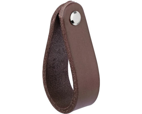 Úchytka Tolga, kožená, tmavohnedá Hnedá kožená nábytková rukoväť s kovovým diskom