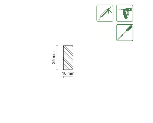 Profilová lišta s rozmermi 25 mm x 10 mm, vrátane symbolov nástrojov