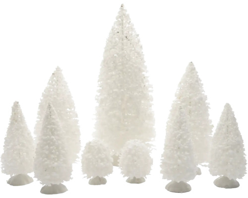 Dekoratívne biele vianočné stromčeky rôznych veľkostí