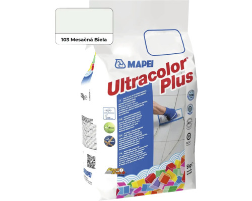 Škárovacia hmota Mapei Ultracolor Plus 103 mesačná biela 5 kg Mapei Ultracolor Plus flexibilná škárovacia hmota farba mesačná biela 5 kilogramové vrece