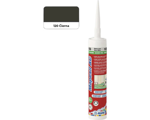 Sanitárny silikón MAPEI Mapesil AC 120 čierna 310 ml Mapesil AC sanitárny silikón, kartuša so vzorkou farby