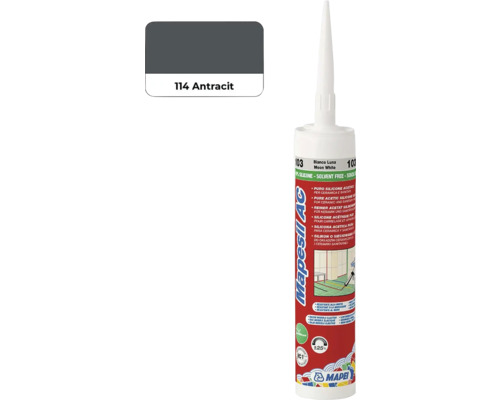Sanitárny silikón MAPEI Mapesil AC 114 antracit 310 ml Mapei Mapesil AC sanitárny silikón, farba antracit