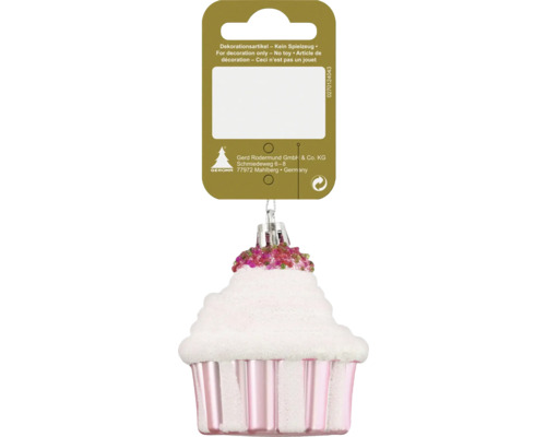 Vianočná ozdoba plastový cupcake 6 x 7 cm ružovo-biela