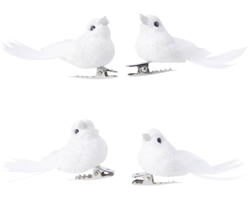 Štyri biele ozdobné vtáky so sponami