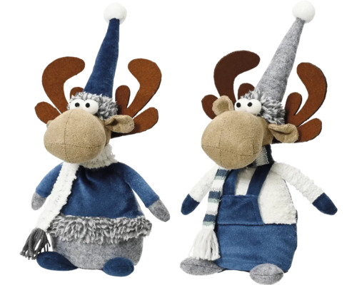 Sob plyšový 30 cm, rôzne druhy Dve figúrky losa s čiapkami a šálmi ako dekorácia
