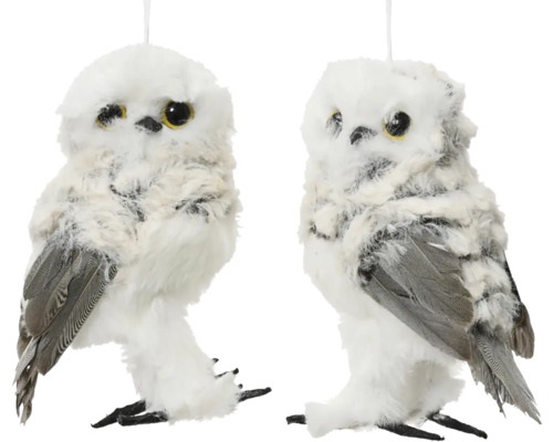 Závesná dekorácia sova 13 cm biela, rôzne druhy Dve biele dekoratívne sovy na zavesenie