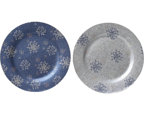 Dva dekoratívne taniere so vzorom snehových vločiek