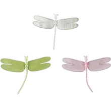 Tri dekoratívne vážky z perál a textílie