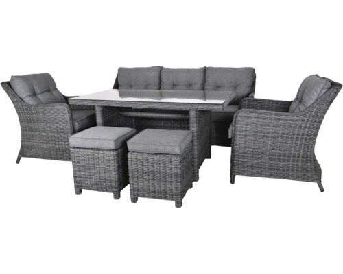 Záhradný nábytok so sedačkou, kreslami, stolom a stoličkami