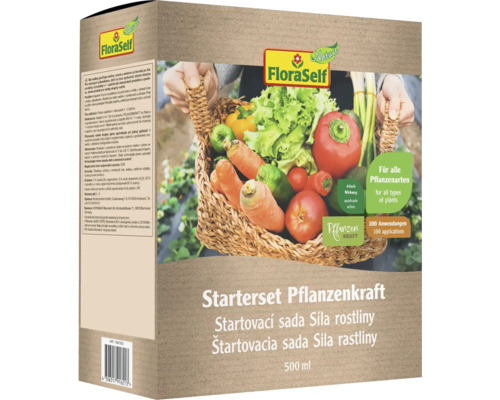 Štartovací set "Sila rastliny" FloraSelf Select 500 ml Štartovacia sada FloraSelf Pflanzenkraft so zeleninou v košíku