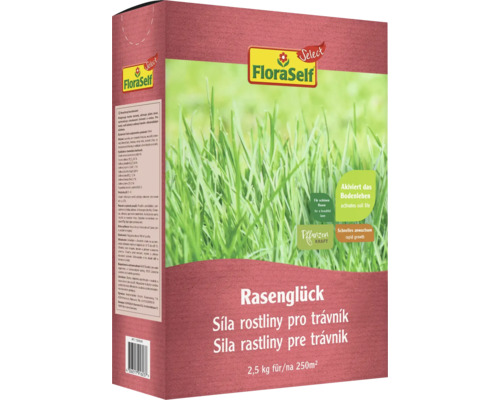Trávnikové hnojivo "Sila rastliny" FloraSelf Select 2,5 kg / 250 m² Trávne semeno FloraSelf pre plochu 250 metrov štvorcových v balení s hmotnosťou 2,5 kilogramu