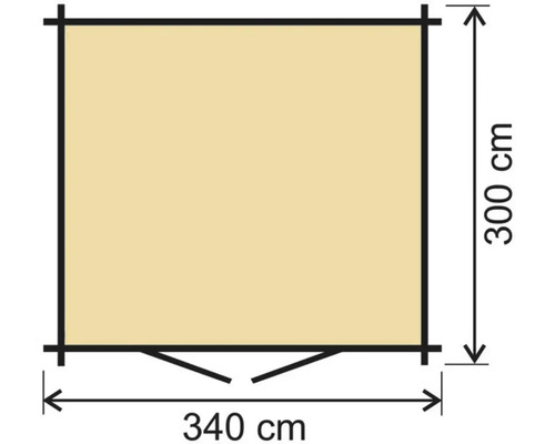 Obrázok záhradného domčeka s rozmermi 300 x 340 centimetrov.