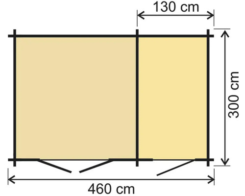 Pôdorys záhradného domčeka s rozmermi 460 x 300 x 130 centimetrov