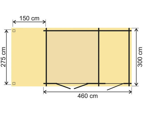 Pôdorys záhradného domčeka s rozmermi