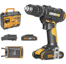 Súprava akumulátorového vŕtacieho skrutkovača Worx s akumulátorom, nabíjačkou, súpravou vrtákov a kufríkom