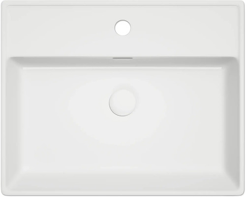 Pohľad zhora na obdĺžnikové umývadlo zo sanitárnej keramiky