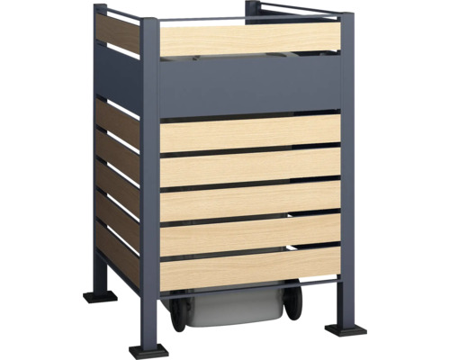 Kôš na odpadky s dreveným obkladom a kovovými prvkami