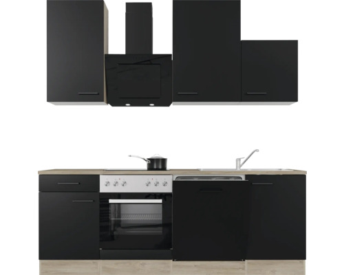 Kompletná kuchynská linka s hornými skrinkami, digestorom, drezom, sporákom a umývačkou riadu