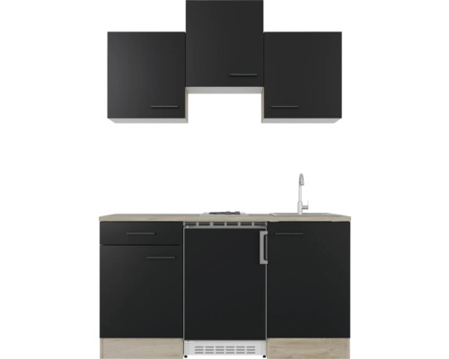 Kuchynská linka s drezom, varnou doskou, chladničkou a hornými skrinkami