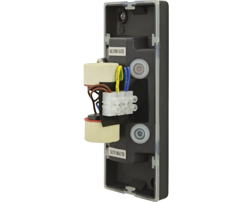 Vnútorný pohľad na päticu GU10 s kabelážou pre maximálne 7 W