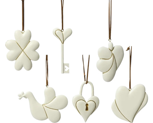 Ozdoba polyresinová biela, rôzne druhy Ozdobné prívesky v rôznych prevedeniach pre slávnostné príležitosti