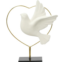 Dekoratívna figúrka holubice so srdcovým rámom na podstavci