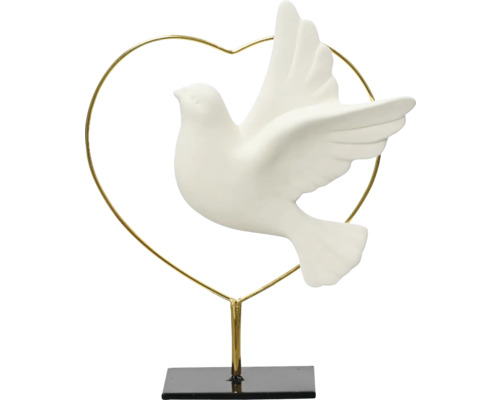 Holubica keramická v srdci 22 x 6 x 25,6 cm biela Dekoratívna figúrka holubice so srdcovým rámom na podstavci