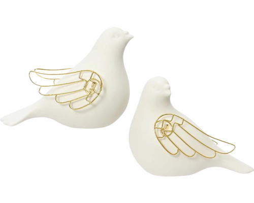 Dve biele holubice so zlatými krídlami ako dekorácia