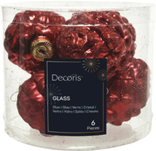 Šesť sklenených vianočných gúľ v tvare srdca v priehľadnom obale