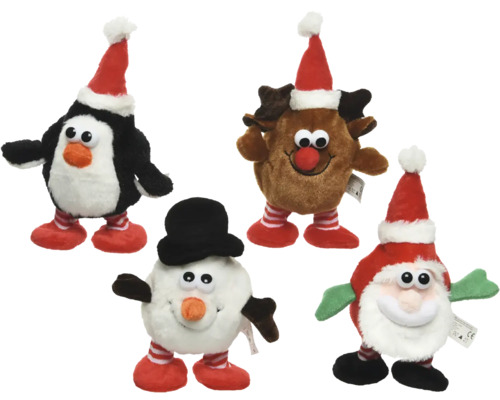 Vianočné plyšové figúrky: tučniak, sob, snehuliak a Santa Claus