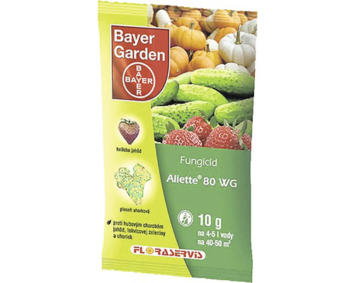 Prípravok proti hubovým chorobám Bayer Garden Aliette 80WG 10 g Balenie fungicídu Bayer Garden Aliette 80 WG