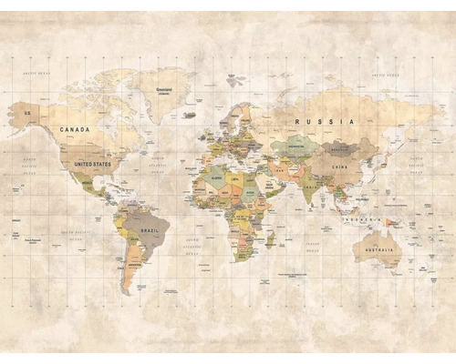Vliesová fototapeta na stenu ML3001 World Map C210355 3,71x2,8 m Mapa sveta s hranicami štátov