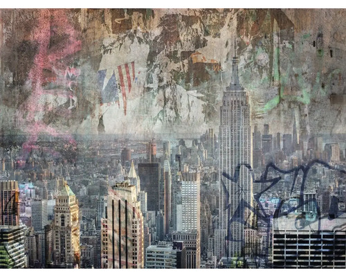 Vliesová fototapeta na stenu ML3701 New York 3,71x2,8 m Tapeta s panorámou New Yorku s budovou Empire State Building a graffiti