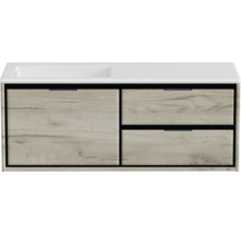 Skrinka pod umývadlo s dvoma zásuvkami a jednými dvierkami vo vzhľade dreva