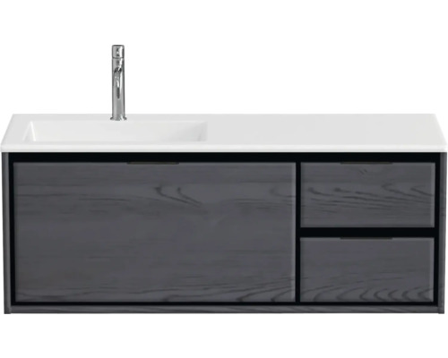 Súprava kúpeľňového nábytku Sanox Loft ŠxVxH 120,5 (85/35) x 47 x 45,5 cm farba čela black oak 2dielna s umývadlom z minerálnej liatiny umývadlo ľavé matne biela Skrinka pod umývadlo s umývadlom a batériou