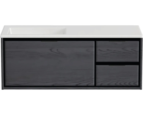 Súprava kúpeľňového nábytku Sanox Loft ŠxVxH 120,5 (85/35) x 47 x 45,5 cm farba čela black oak 2dielna s umývadlom z minerálnej liatiny umývadlo ľavé matne biela bez otvoru na kohút Skrinka pod umývadlo s umývadlom