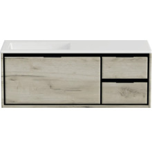 Skrinka pod umývadlo s tromi zásuvkami a vzhľadom dreva