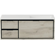 Skrinka pod umývadlo so zásuvkami a dreveným dekorom