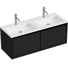 Skrinka pod umývadlo s dvomi umývadlami a dvomi batériami