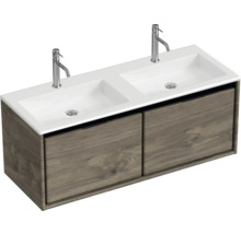 Skrinka pod umývadlo s dvomi umývadlami a drevenými čelami