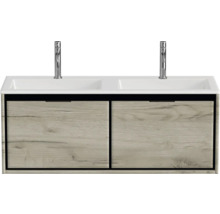 Dvojité umývadlo s dvoma umývadlami a skrinkou s dvoma zásuvkami