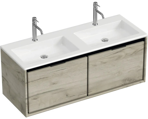 Skrinka pod umývadlo s dvoma umývadlami a spodná skrinka s dvoma zásuvkami