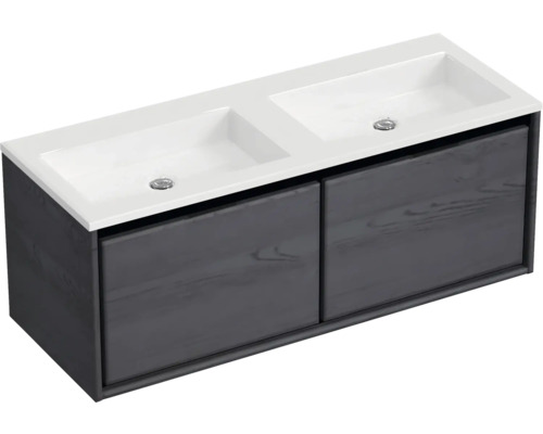 Skrinka pod umývadlo s dvoma umývadlami a dvoma zásuvkami